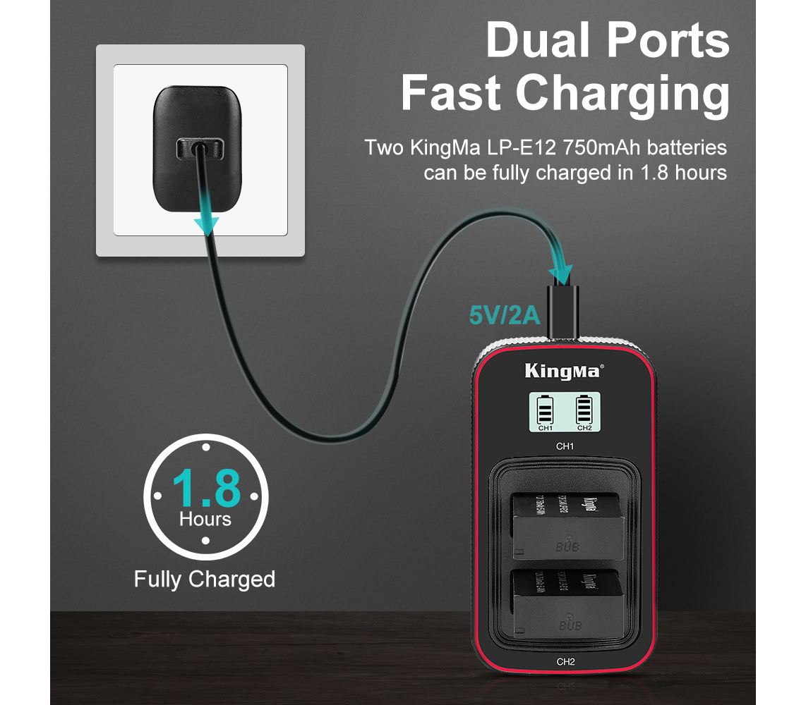 Зарядное устройство Kingma BM058-LPE12, для 2х Canon LP-E12, дисплей (уцененный)