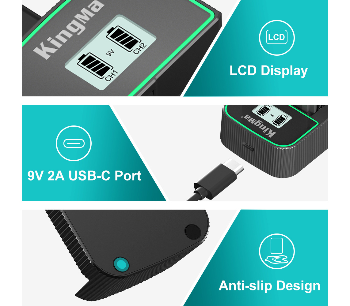 Зарядное устройство Kingma BM058Q-F550, для 2х Sony NP-F, дисплей, USB Type-C