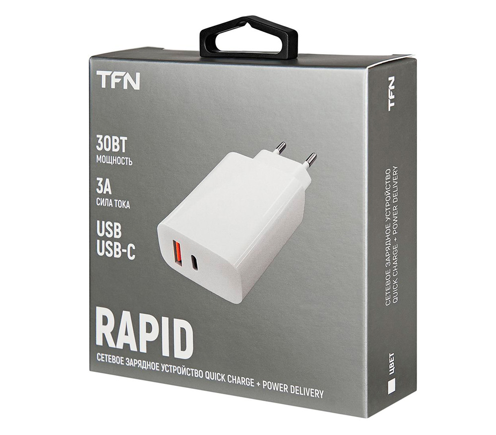 Зарядное устройство TFN USB-A, USB-C, QC+PD 30 Вт, белое