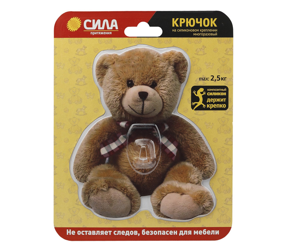 Крючок Сила Teddy, на силиконовом креплении, 12х14.5 см, до 2.5 кг