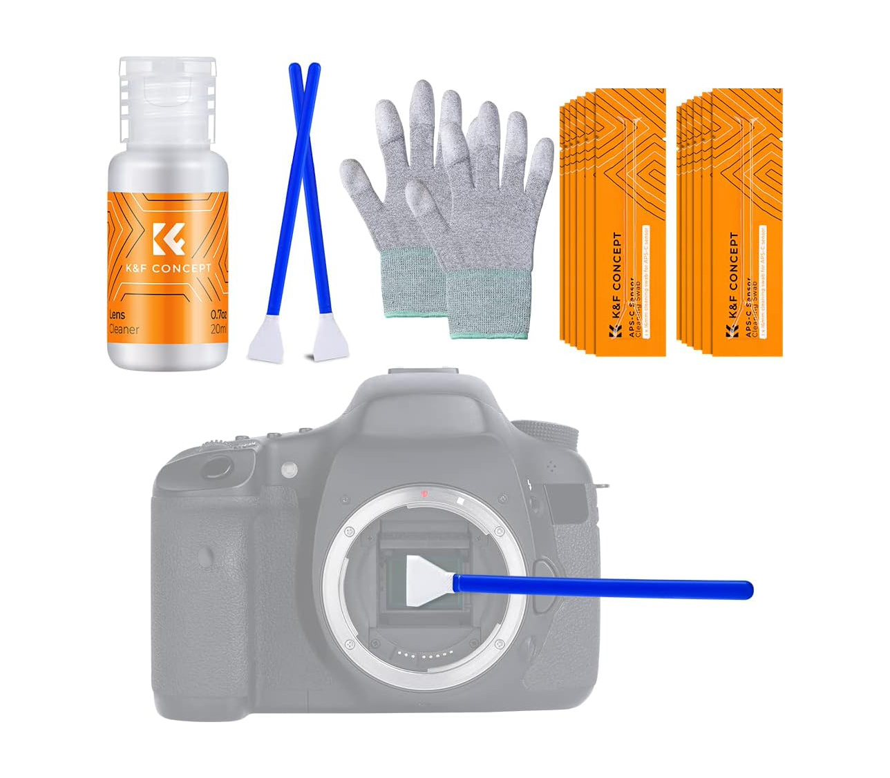 Шваброчки для чистки матриц K&F Concept 1598, для APS-C камер (10 шт, жидкость, перчатки)