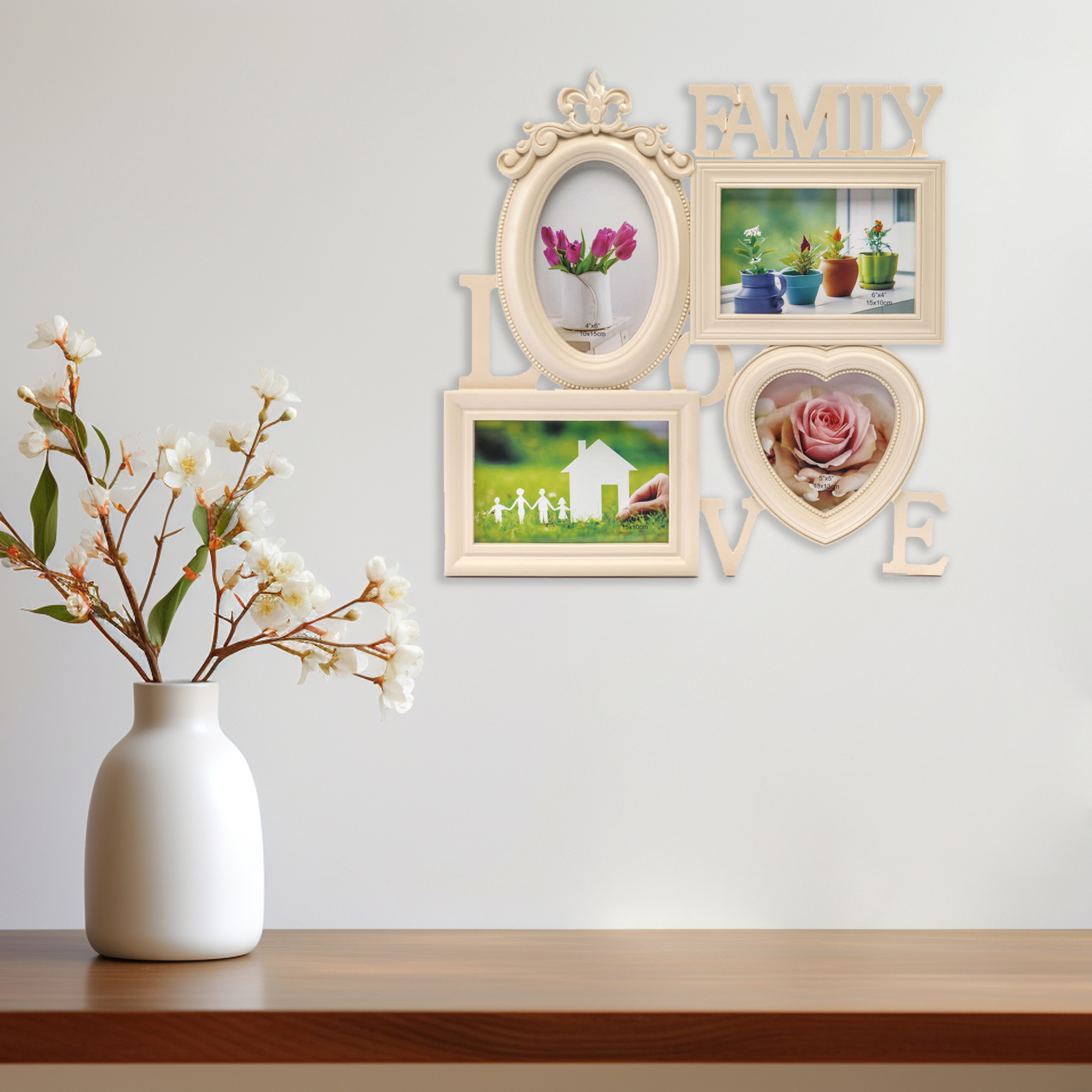 Мультирамка Fotografia Family Love, 4 фото (3х 10x15 + 13x13 см) кремовая
